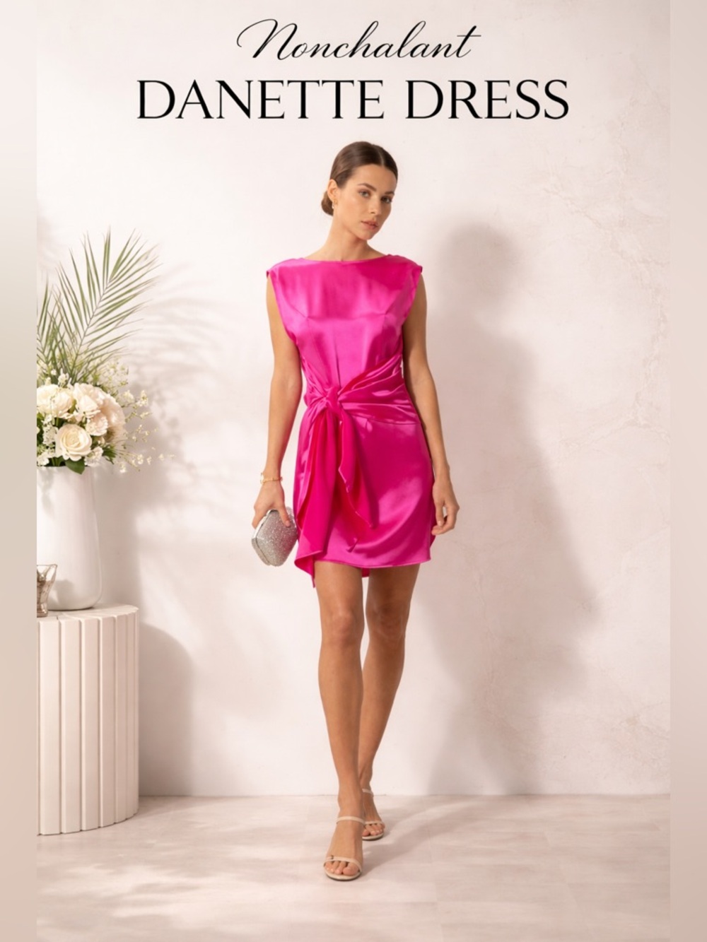 Nonchalant Danette Dress Size M Pink Satin Mini Cocktail Party Wedding Guest